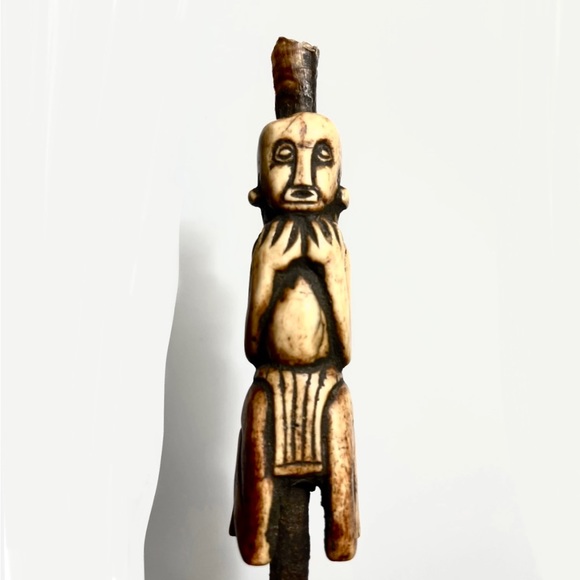 SALE * Antique African Lega Bone Carved Bronze dual Clapper Bell - Picture 3 of 9